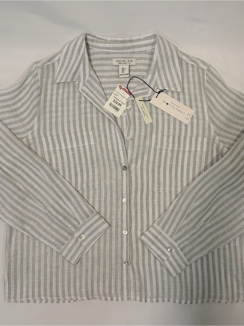 NWT Rachel Zoe 100% Linen Striped Shirt—Size L - Picture 3 of 7